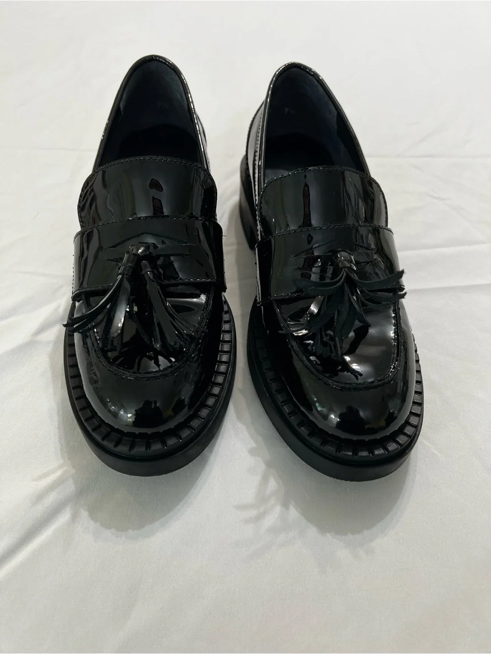 Seychelles Black Patent Leather Tassel Loafers Platform Academia Size 7.5